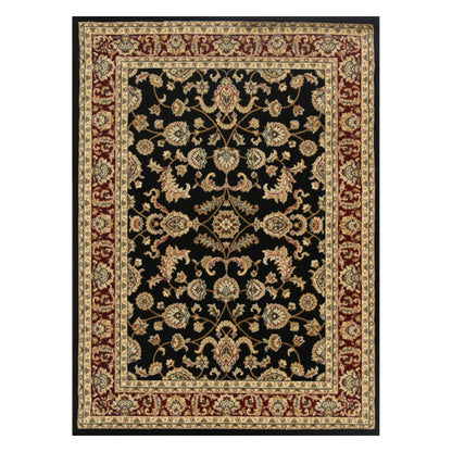 Full view of Julian 90500 Black Red traditional rug with black centre field, floral medallion pattern and red border