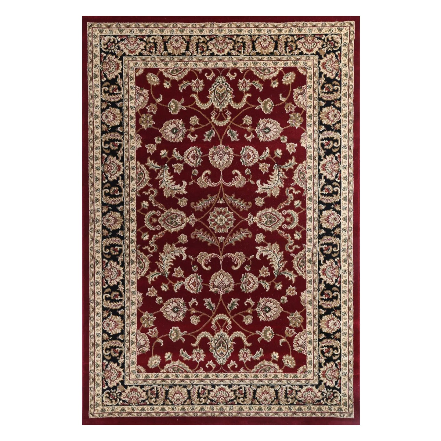 Full view of Julian 90500 Red Black traditional rug with ornate medallion pattern and floral border, 230 x 160 cm