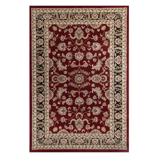 Full view of Julian 90500 Red Black traditional rug with ornate medallion pattern and floral border, 230 x 160 cm