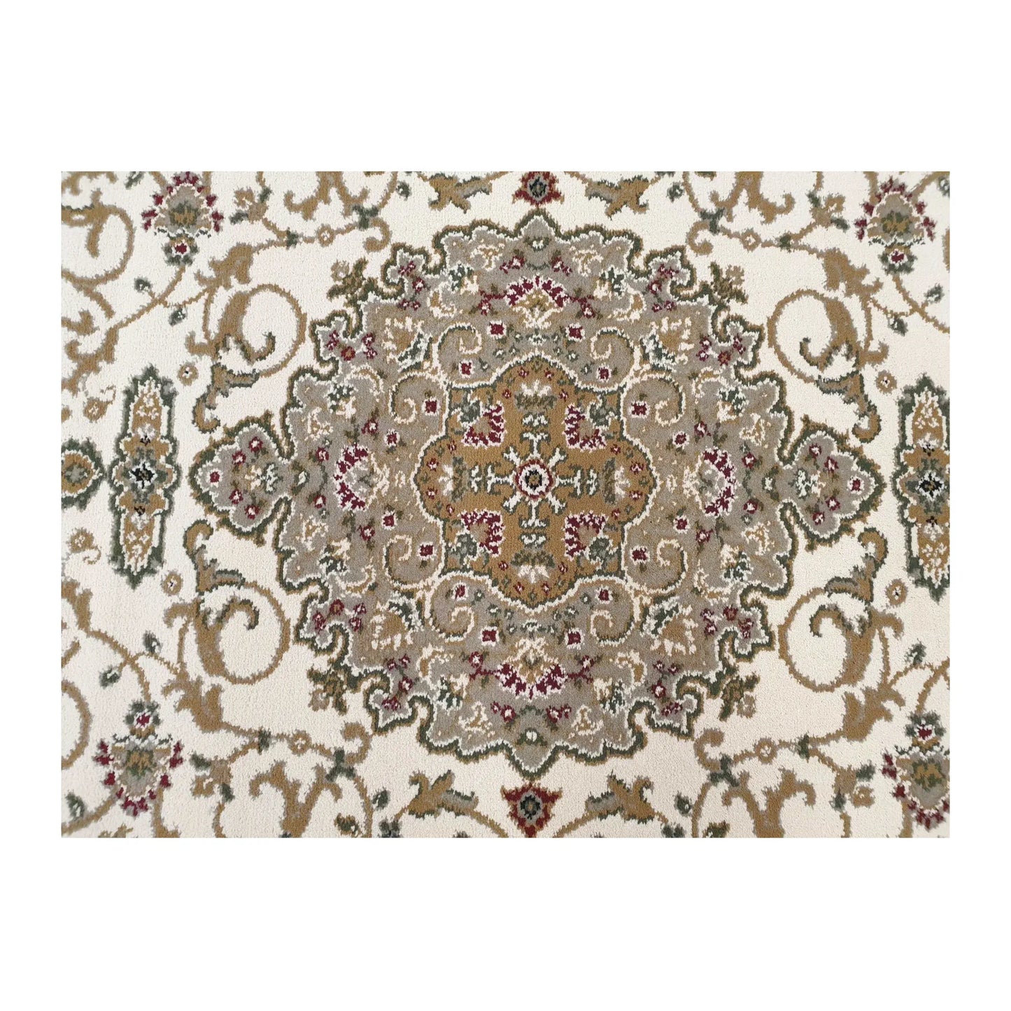 Central medallion detail of Julian rug in beige, olive green and muted red tones, 170 x 120 cm