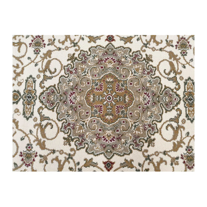 Central medallion detail of Julian rug in beige, olive green and muted red tones, 170 x 120 cm