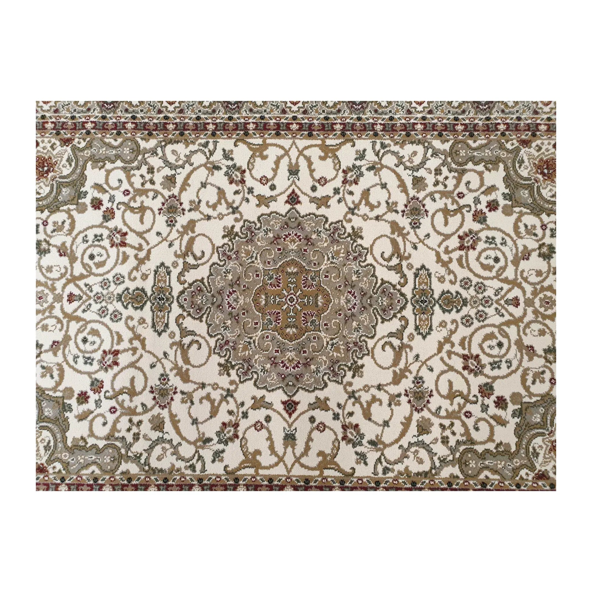 Field and border detail of Julian rug with floral scrollwork and layered borders, 170 x 120 cm