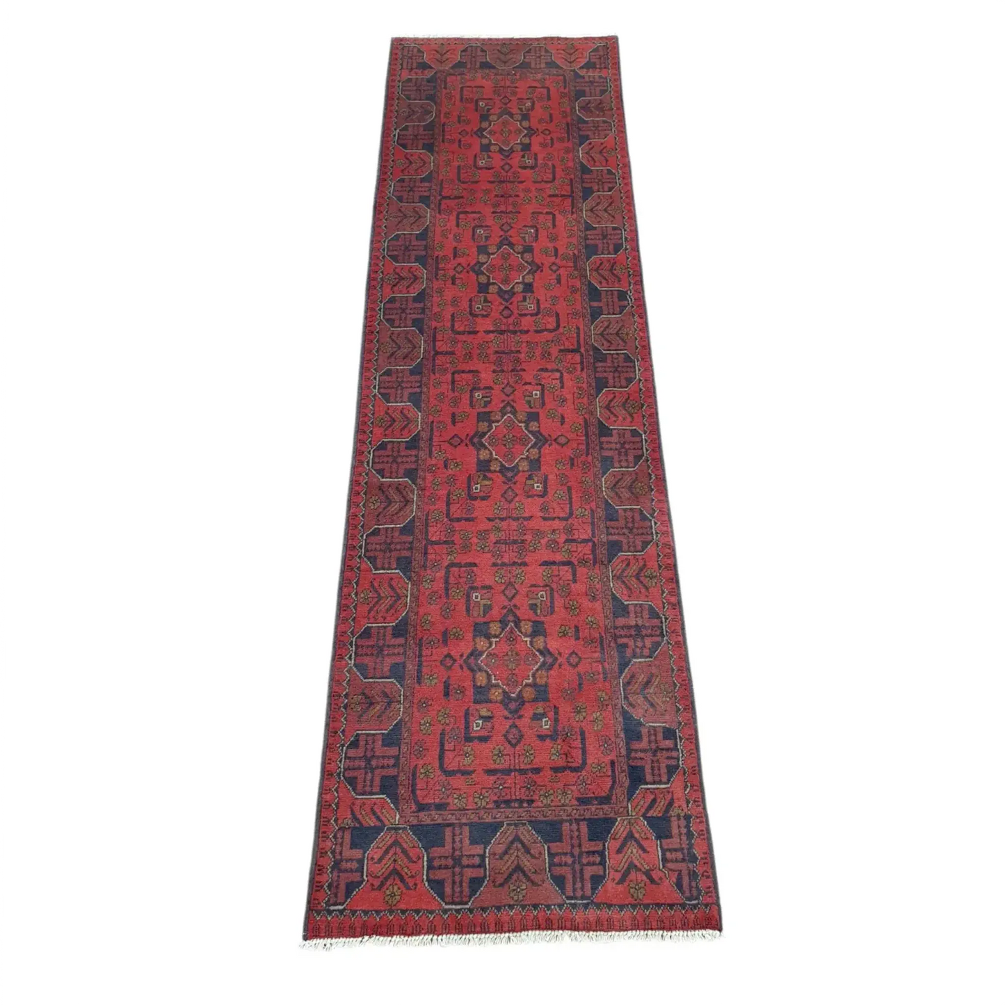 Khal Muhammadi runner rug 287 x 84 cm full view deep red geometric pattern