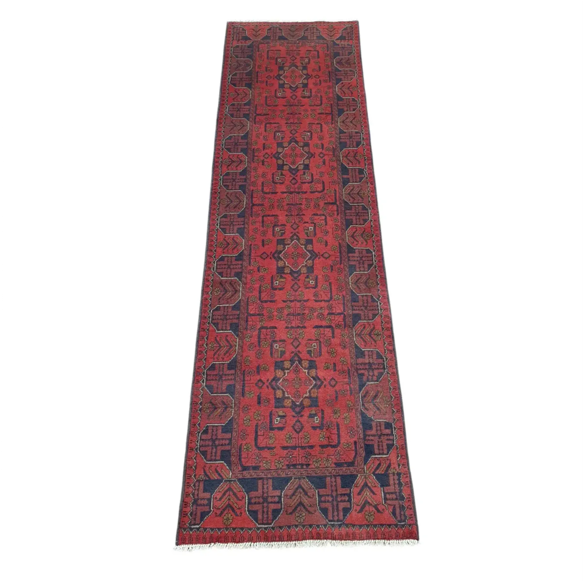 Khal Muhammadi runner rug 287 x 84 cm full view deep red geometric pattern