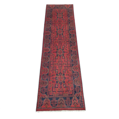Khal Muhammadi runner rug 287 x 84 cm full view deep red geometric pattern