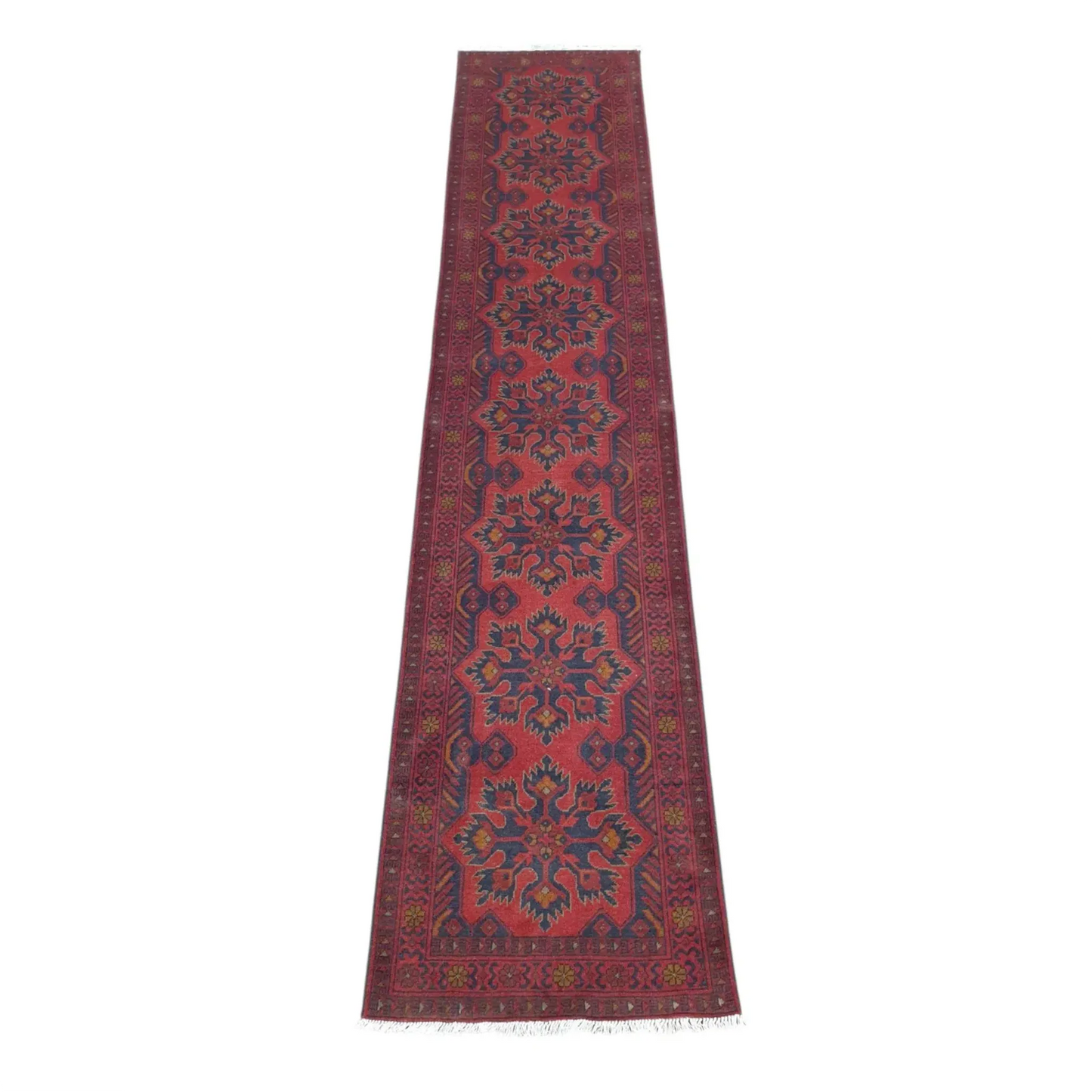 Khal Muhammadi runner rug 385 x 80 cm full view deep red geometric pattern