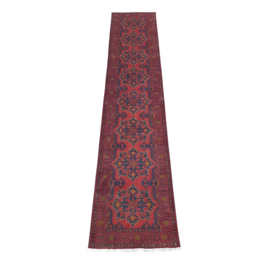 Khal Muhammadi runner rug 385 x 80 cm full view deep red geometric pattern