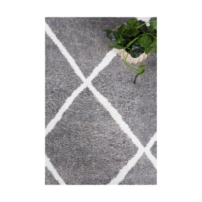 Close-up of grey pile and white trellis pattern on Kimberley 1 rug