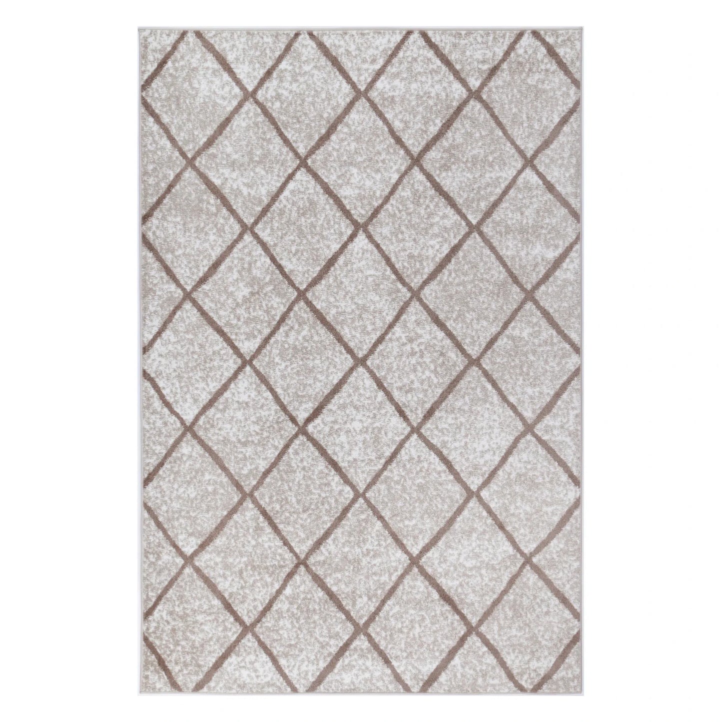 Full view of Kimberley 1 Trellis Latte rug with warm neutral field and diamond lattice pattern, 230 x 160 cm