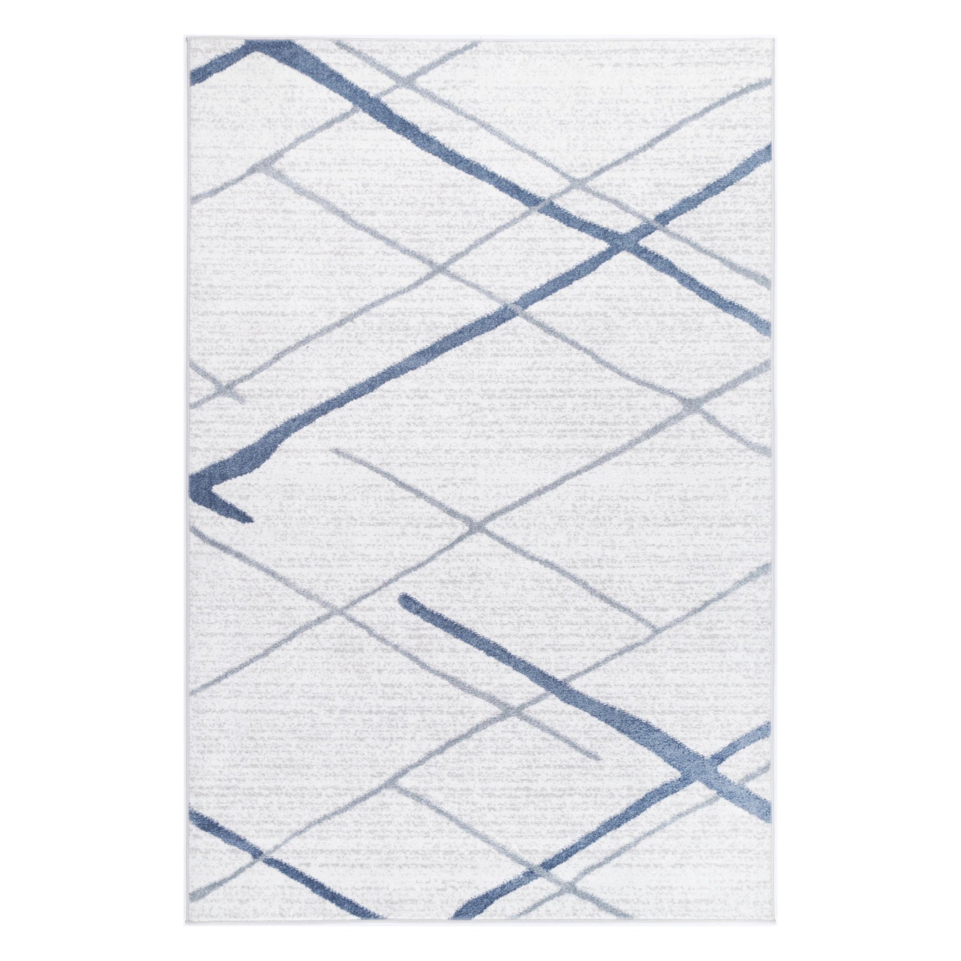 Full view of Kimberley 2 Blue Lattice rug with white field and blue geometric lattice pattern, 230 x 160 cm