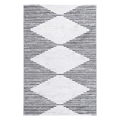 Full view of Kimberley 3 Diamond Charcoal rug with charcoal white geometric diamond pattern, 230 x 160 cm