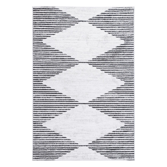 Full view of Kimberley 3 Diamond Charcoal rug with charcoal white geometric diamond pattern, 230 x 160 cm