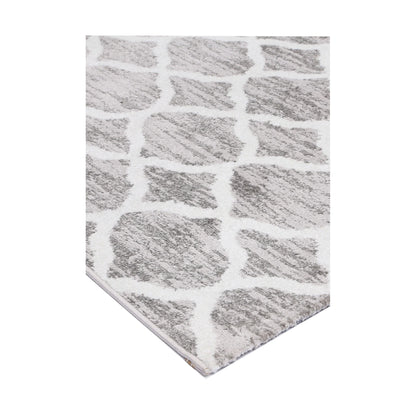 Corner detail of Kimberley 5 Repeat Silver Rug showing silver-grey field and white pattern
