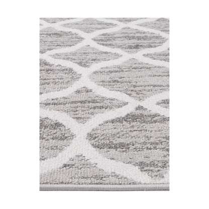 Edge texture detail of Kimberley 5 Repeat Silver Rug with raised white trellis design