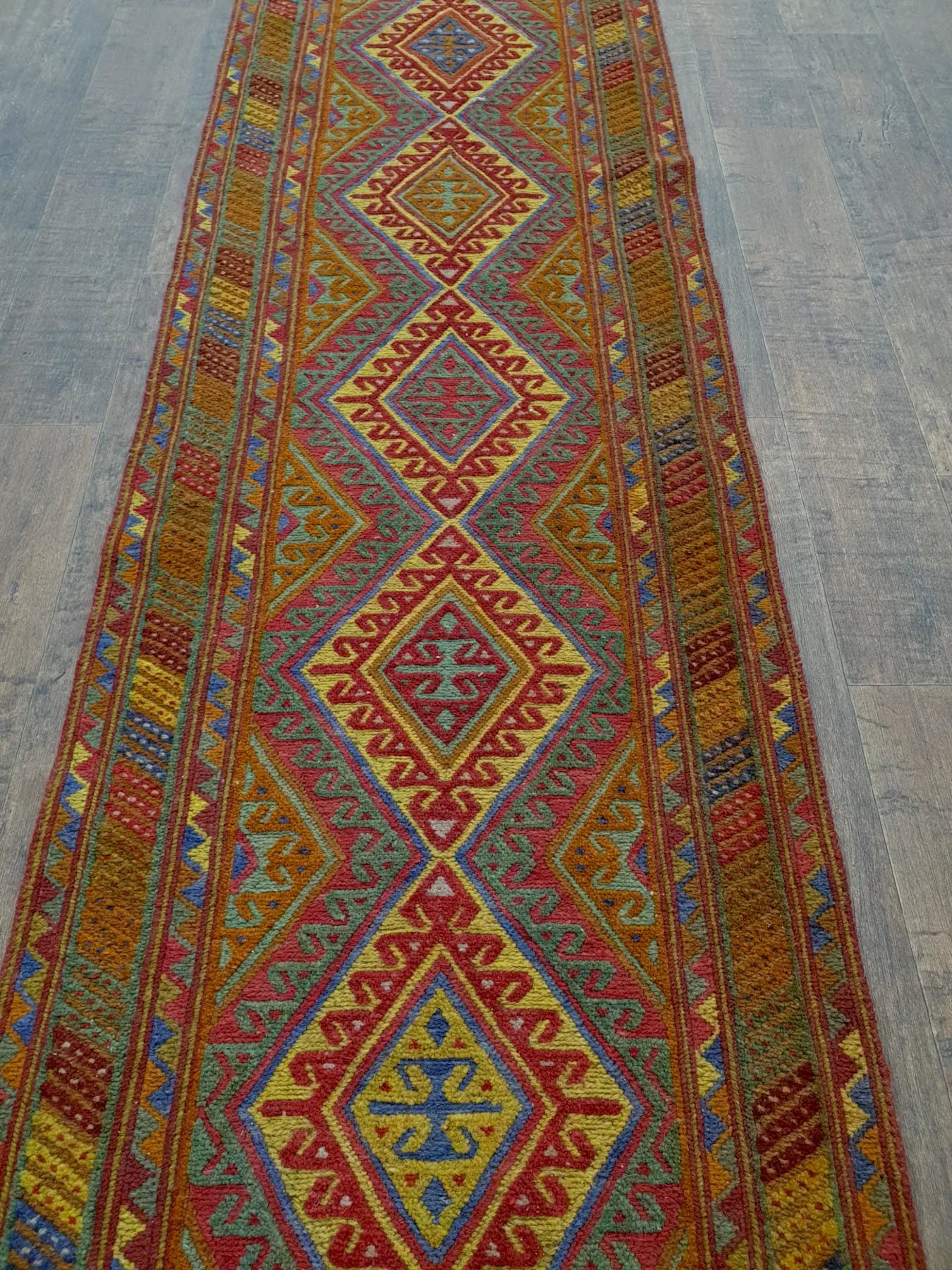 Mashwani runner rug 362 x 72 cm length view showing repeating motifs