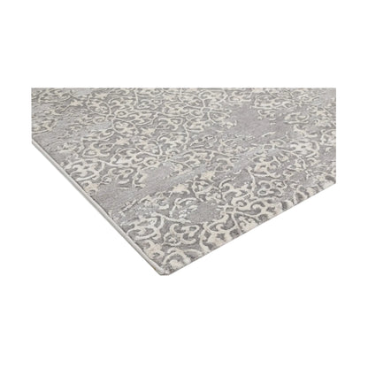 Corner detail of Modern Antalya Grey Designer Rug with soft grey and white distressed design