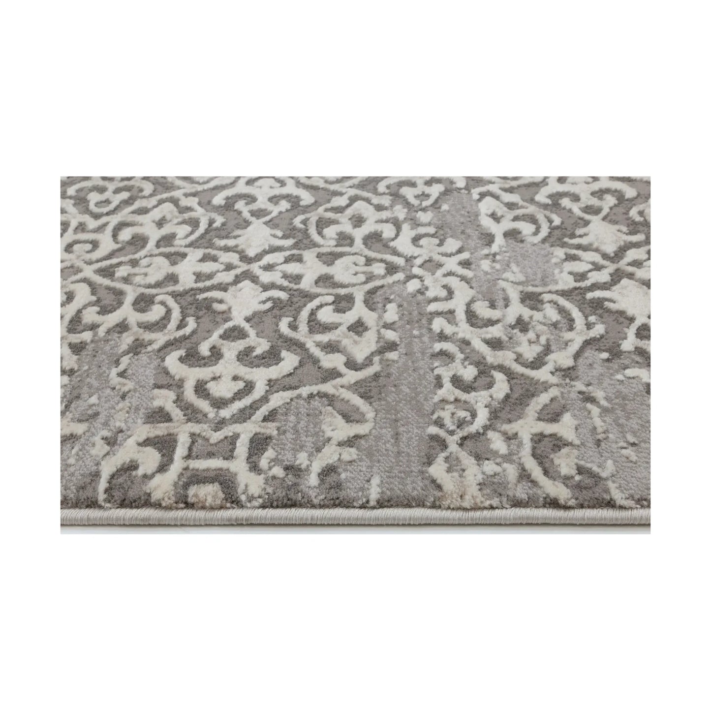 Texture detail of Modern Antalya Grey Designer Rug showing grey-white ornamental pattern
