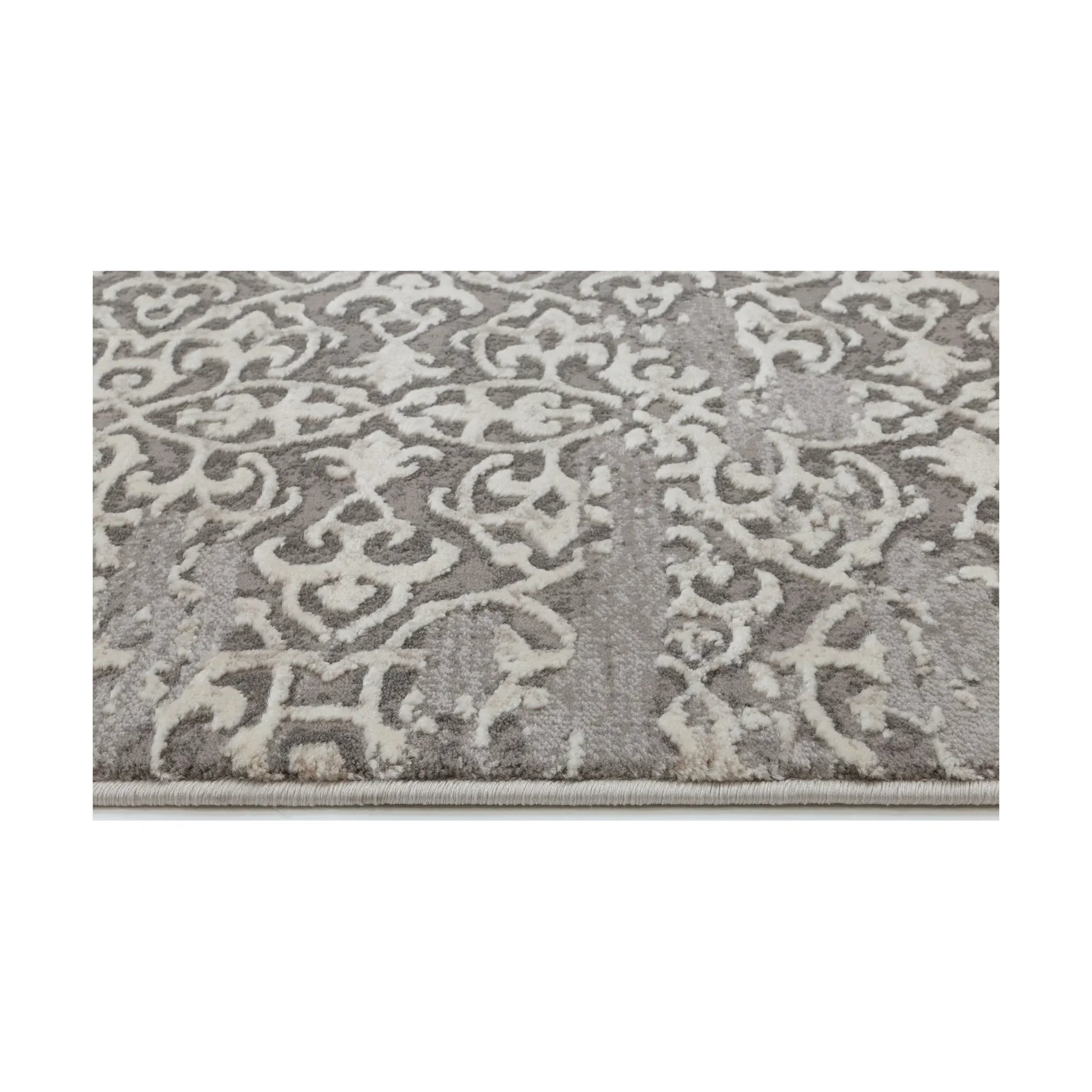 Texture detail of Modern Antalya Grey Designer Rug showing grey-white ornamental pattern