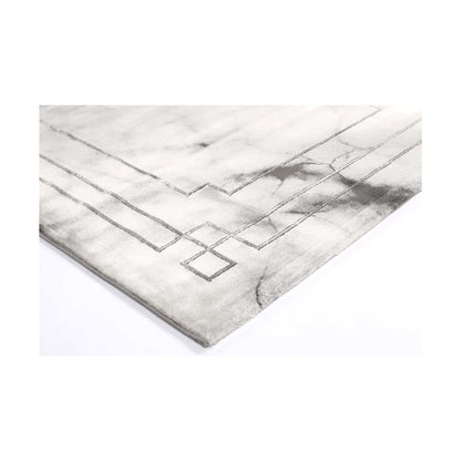 Corner pattern detail of Modern Antep Grey Designer Rug with fine geometric border lines