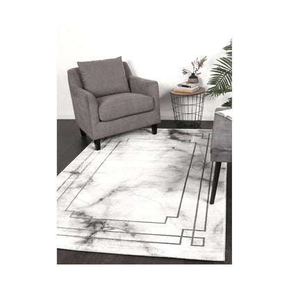 Modern Antep Grey Designer Rug styled in a contemporary lounge setting