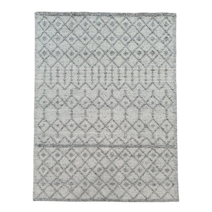 Modern grey geometric wool rug 230 x 160 cm full view with ivory diamond pattern