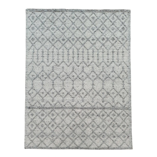 Modern grey geometric wool rug 230 x 160 cm full view with ivory diamond pattern