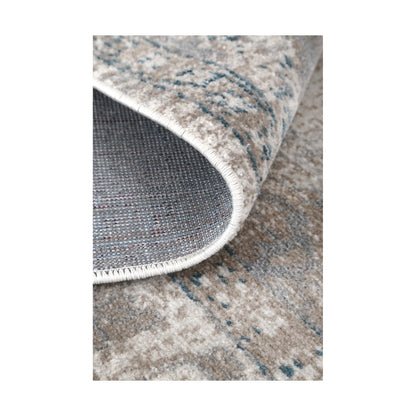 Rolled edge and backing detail of Oporto Antwerp Cream & Blue Traditional Rug showing low pile, bound edge and woven backing, 230 x 160 cm