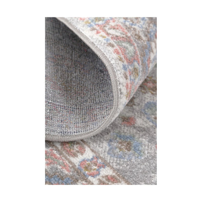 Rolled edge and backing detail of Oporto Bremen Blush & Blue Traditional Rug showing soft pile and bound edge, 290 x 200 cm
