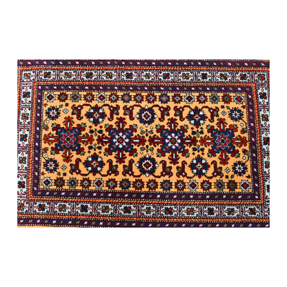 Overhead view of Persian Veramin rug showing its complete Mina Khani field and multiple floral borders