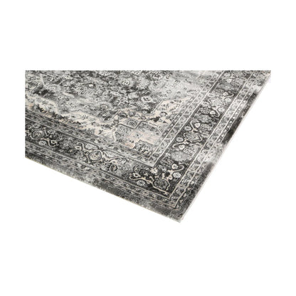 Corner detail of Prague Teresa Charcoal traditional rug showing polypropylene pile texture, charcoal tones and border design, 170 x 120 cm