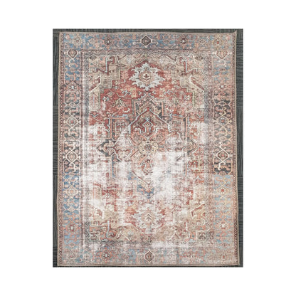 Rust blue ornamental cotton rug 170 x 120 cm shown in full view