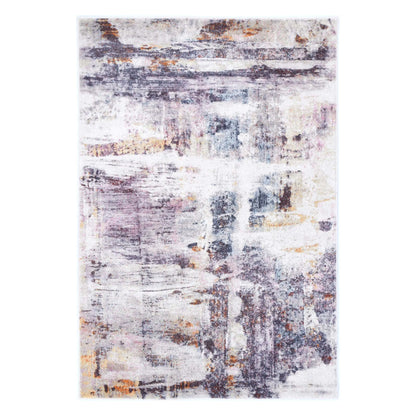 Full view of Santa Fe Verada Abstract Rug with cream, grey, charcoal and warm ochre distressed design