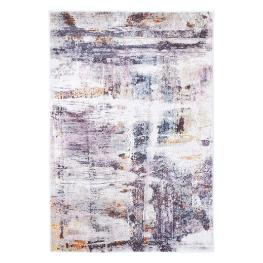 Full view of Santa Fe Verada Abstract Rug with cream, grey, charcoal and warm ochre distressed design