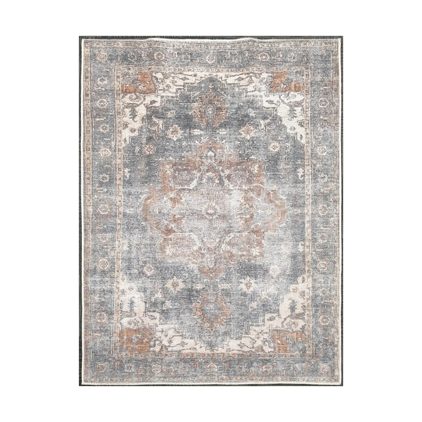 Slate blue rust medallion cotton rug 170 x 120 cm shown in full view