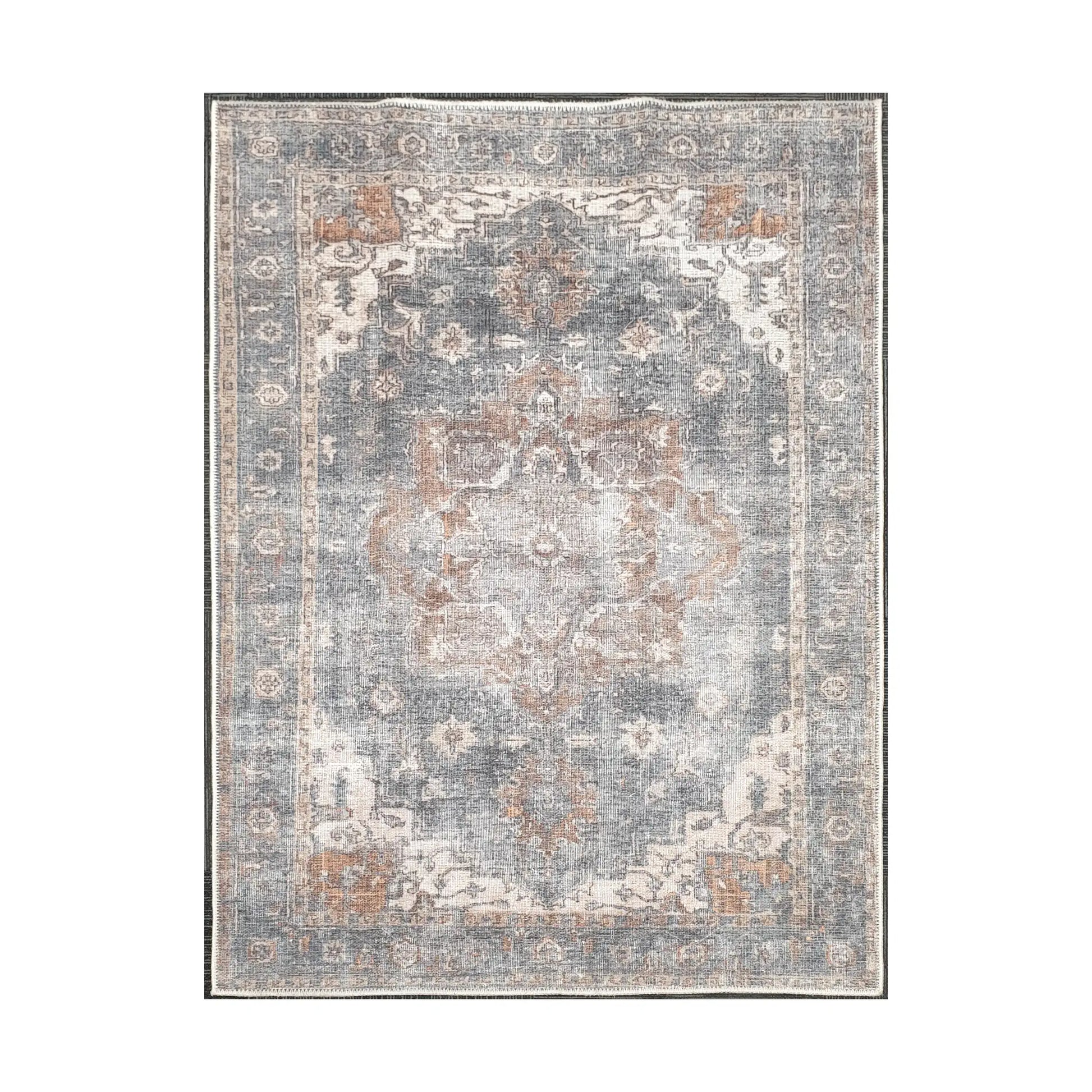 Slate blue rust medallion cotton rug 170 x 120 cm shown in full view