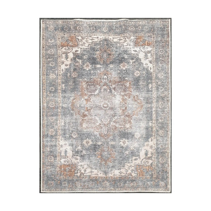 Slate blue rust medallion cotton rug 170 x 120 cm shown in full view