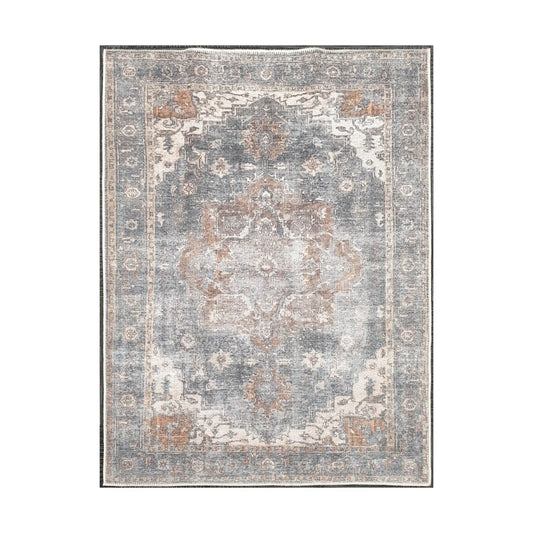 Slate blue rust medallion cotton rug 170 x 120 cm shown in full view