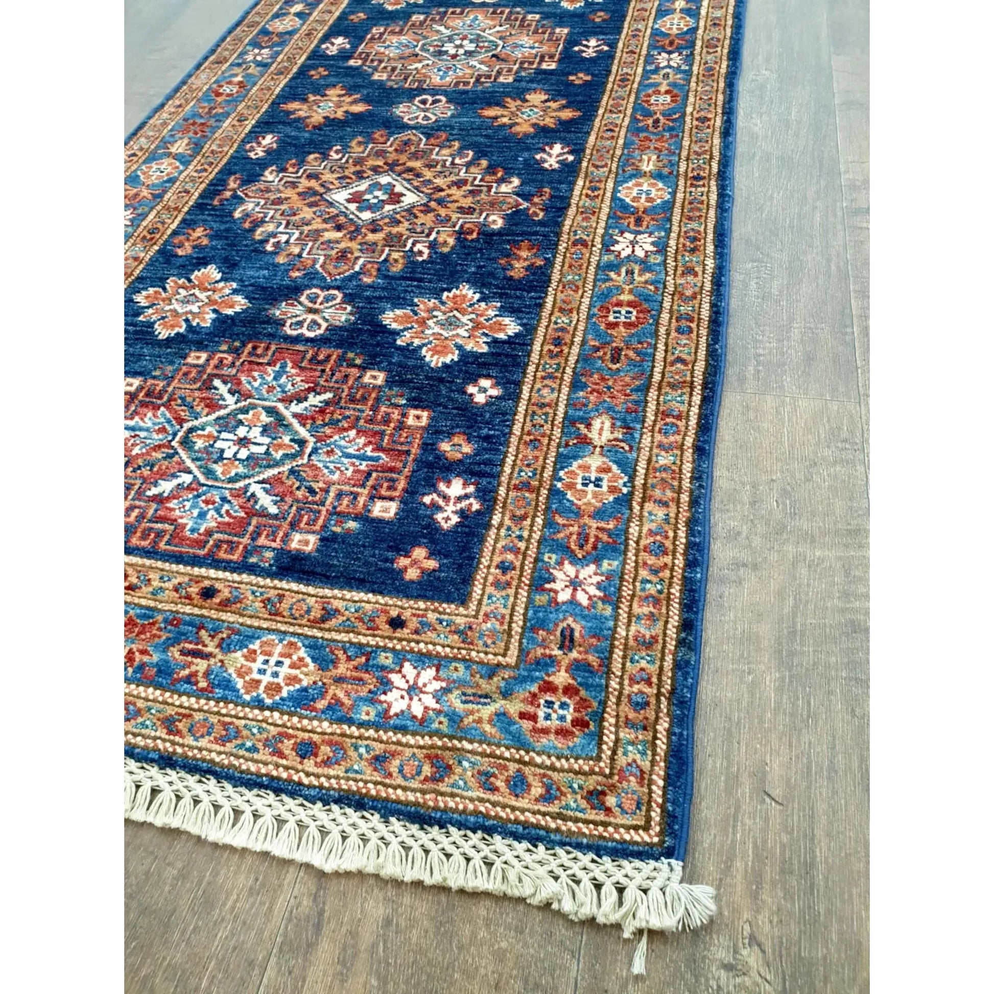 Super Kazak runner rug 295 x 75 cm pattern detail bold geometric design