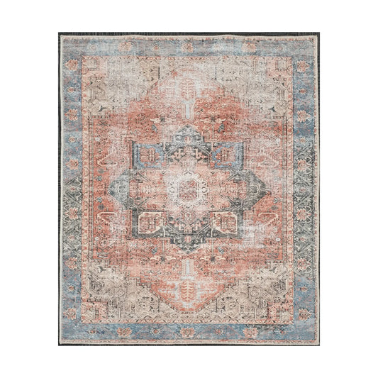 Terracotta Blue Medallion Cotton Rug - 170 x 120 cm