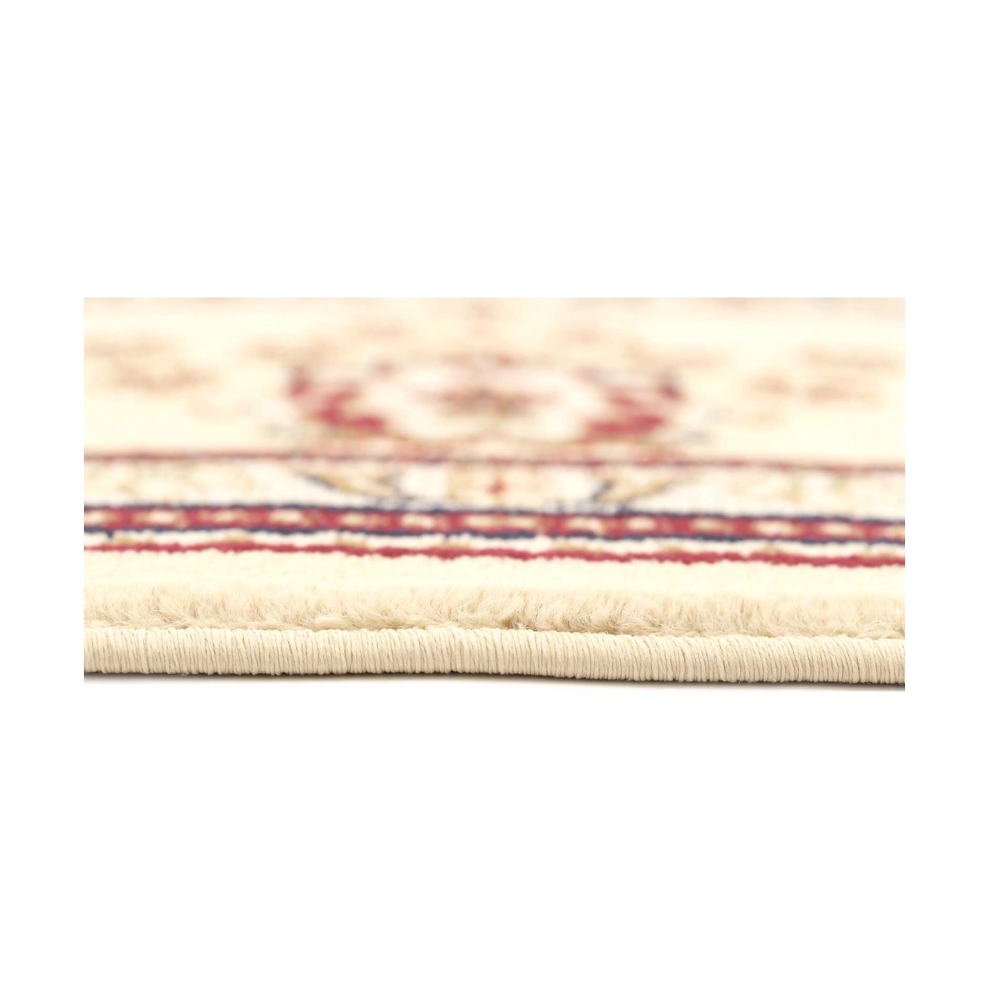 Edge texture detail of Traditional Classica Cream Designer Rug showing cream pile and border lines