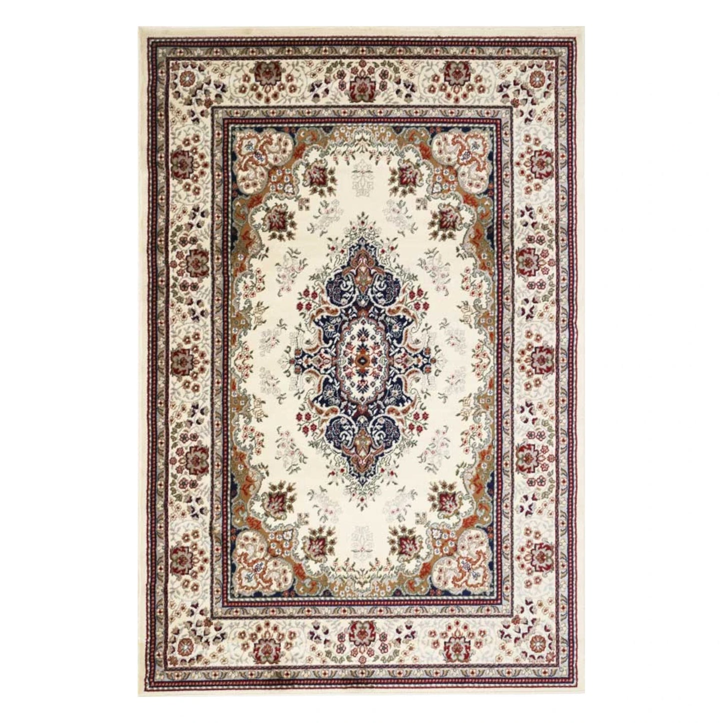 Full view of Traditional Classica Cream Designer Rug with central medallion and floral border