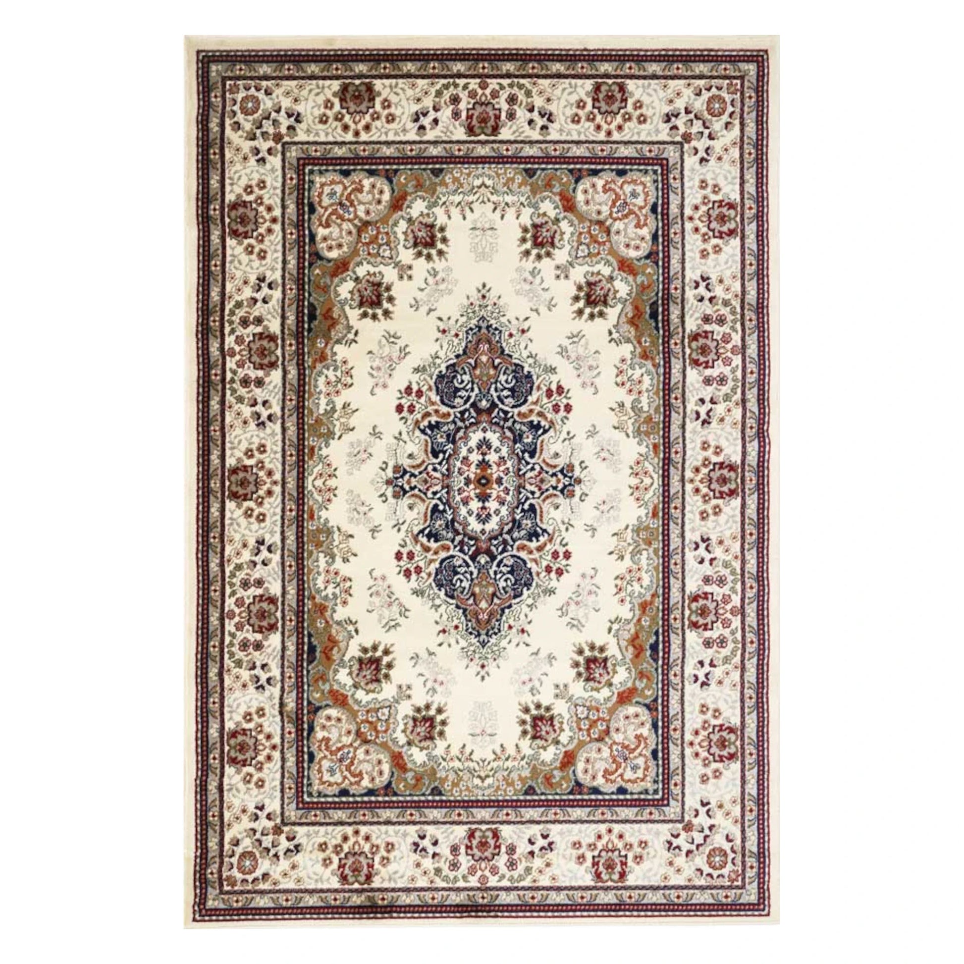 Full view of Traditional Classica Cream Designer Rug with central medallion and floral border
