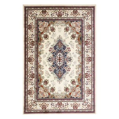 Full view of Traditional Classica Cream Designer Rug with central medallion and floral border