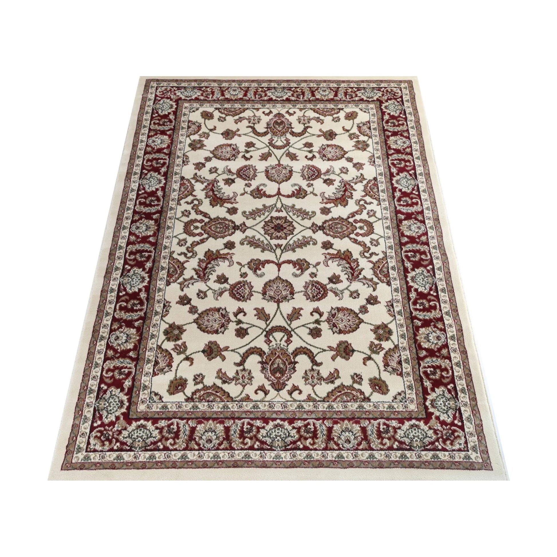 Front view of Traditional Julian Cream Red Designer Rug showing cream field and classic floral motifs