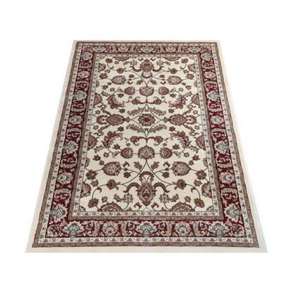 Front view of Traditional Julian Cream Red Designer Rug showing cream field and classic floral motifs