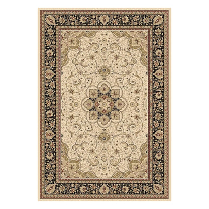 Full view of Turkish Isfahan cream rug, 170 x 120 cm, with an ornate medallion and charcoal floral border