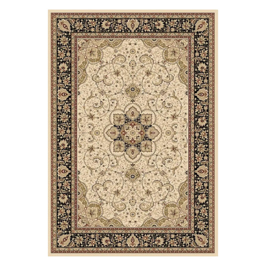 Full view of Turkish Isfahan cream rug, 170 x 120 cm, with an ornate medallion and charcoal floral border