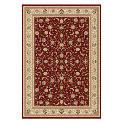 Full view of Turkish Isfahan red rug, 170 x 120 cm, with an all-over floral field and broad ivory border