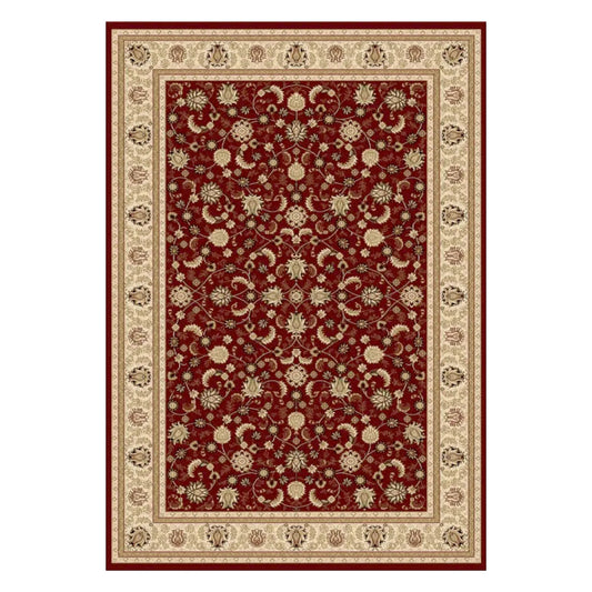 Full view of Turkish Isfahan red rug, 170 x 120 cm, with an all-over floral field and broad ivory border