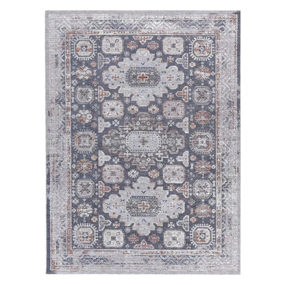 Full view of Turkish Zagros Kazaki rug, 230 x 160 cm, with a charcoal field and three pale geometric medallions